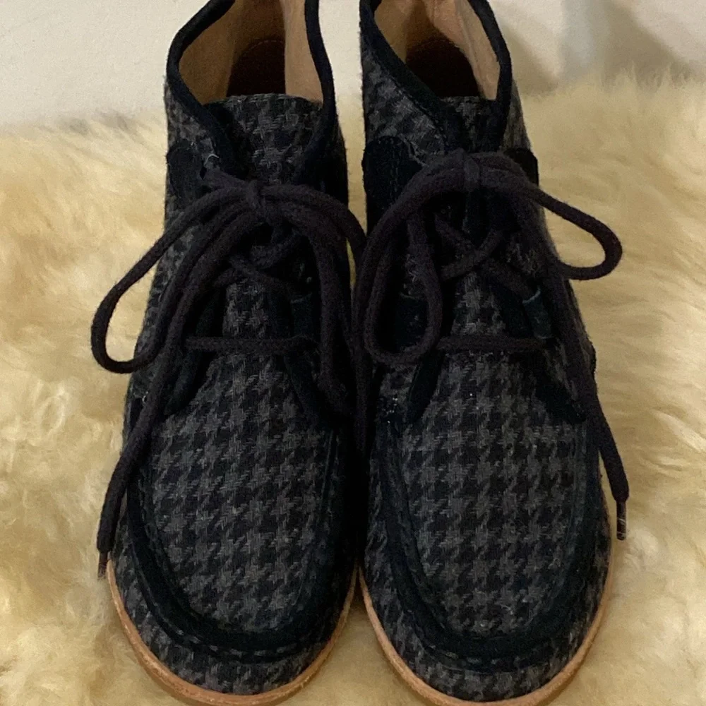 G. H. Bass Houndstooth Cloth and Suede Leather Wedge Moccasin Loafer size 8 - Picture 3 of 13